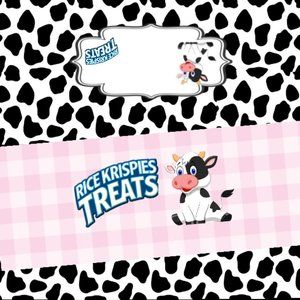 New set of 12  Wappers for party favor Rice Krispie Treats Cow Design